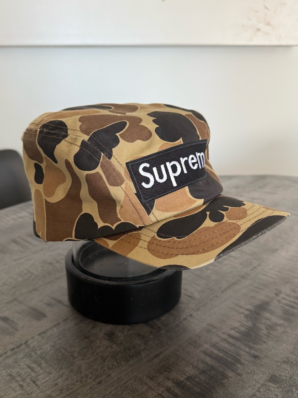 VINTAGE/ Brown Camo Camp Cap with Black Logo Patch